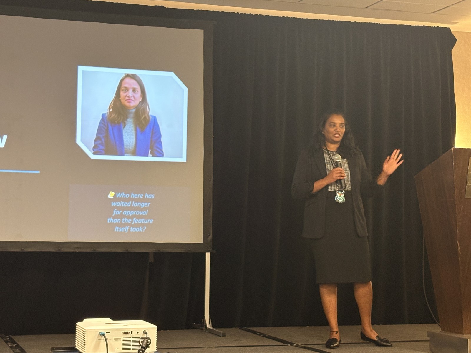On stage during a talk